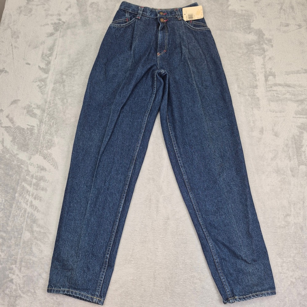 Vintage OshKosh Bgosh High Waisted Pleated Tapered Jeans 6 (25) USA Made Dark - Picture 3 of 15